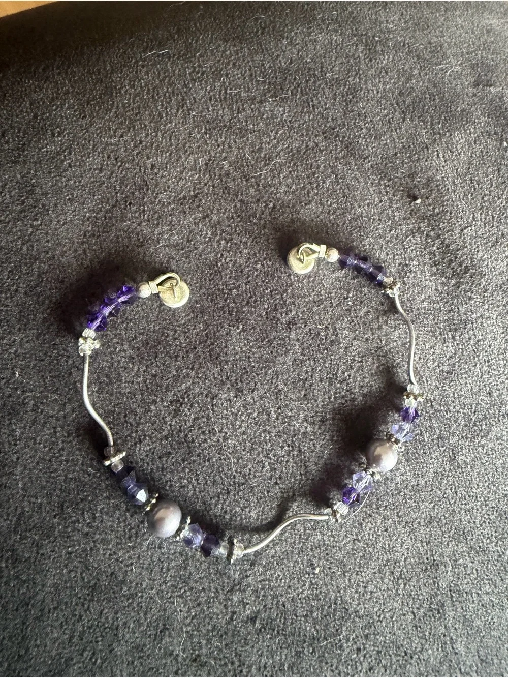 Hand crafted Purple Crystal & Pearl Accent Bracelet with Silver-Tone Details